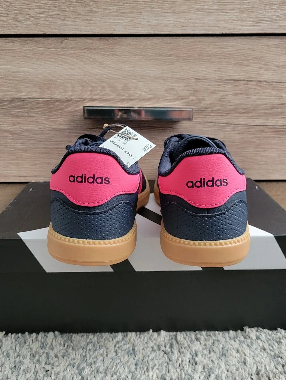 Adidas Navy Blue Sneakers with Pink Stripes and Gum Sole Size:7